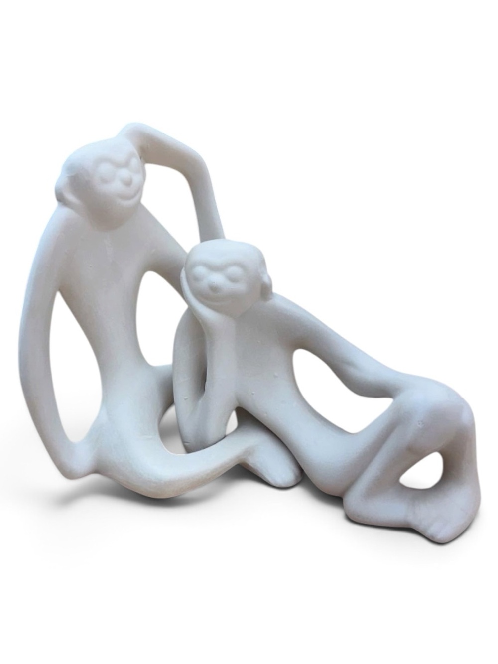 VTG Mid Century Ceramic Monkey Figurine Set of Two Whimsical Reclining Monkeys
